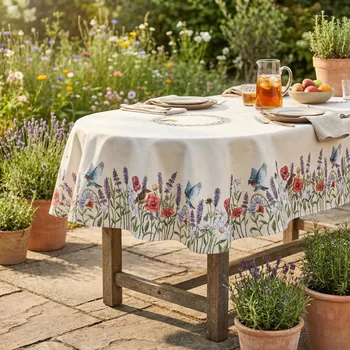 ubrus Oválný ubrus s květy a ptáky 137 × 240 cm