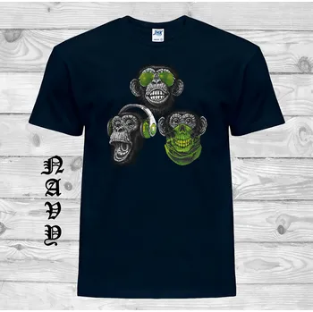 Pánské tričko levne-bavlnene-vtipne-tricko-potisk-tri-opice Barva: Navy - tmavě modrá, velikost: XL