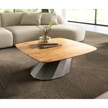 Konferenční stolek DELIFE Konferenční stolek Edge Boot 90x90 cm dub přírodní švýcarská hrana Parabi Metallic stříbrná