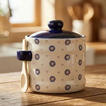 Dóza na potraviny Keramická nádoba na sůl FOLKLOR KOLOLKOWY KREMOWY 0,5 l