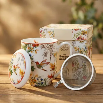 DUO LINNEA porcelánový hrnek s vařečkou a víčkem 380 ml