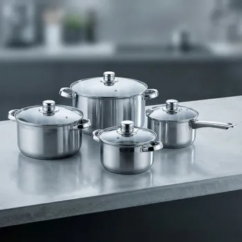 Sada nádobí Sada 4 nerezových hrnců s pokličkami BAHAMA