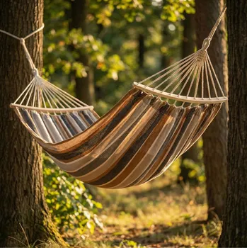 Zahradní lehátko Zahradní houpací síť se 2 lany a taškou Tadar Paski 200 × 150 cm hnědá