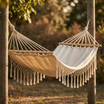 Zahradní lehátko Zahradní houpací síť boho s třásněmi TADAR 200 x 100 cm
