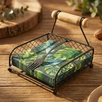 Kovový stojan na ubrousky Tadar Rustiko 18 x 21 x 13 cm černý