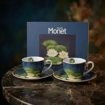Porcelánové šálky na espresso s podšálky DUO ART GALLERY LEKNÍNY C. MONET 110 ml 2 ks