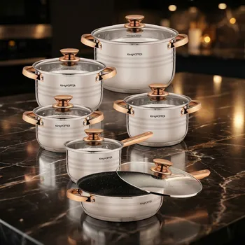 Sada nádobí Sada 5 hrnců a pánví z nerezové oceli s poklicemi KONIGHOFFER BARI
