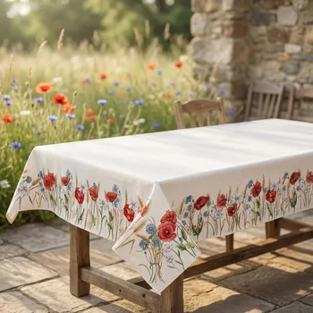 ubrus Ubrus s máky a chrpami 137 × 240 cm béžový