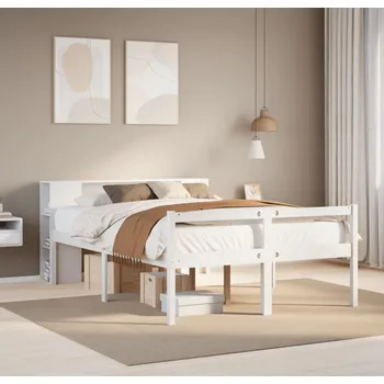 Postel vidaXL Postel s knihovnou bez matrace 140x190 cm masivní borovice [3321966] Barva: Bílá