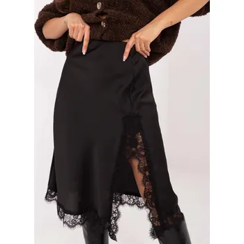 Dámská sukně Černá saténová midi sukně s krajkou (3275) odstíny černé uni velikost