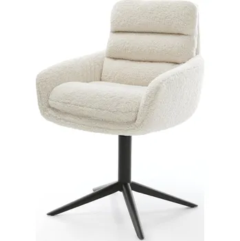 Jídelní židle DELIFE Jídelní židle Abelia-Flex s područkami plyšový manšestr béžová křížová podnož černá otočný o 360° houpací funkce