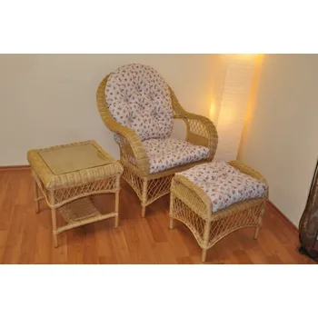 Sedací souprava Axin Trading s.r.o. Ratanová sedací souprava Florida pohoda medová - polstry motiv růžičky