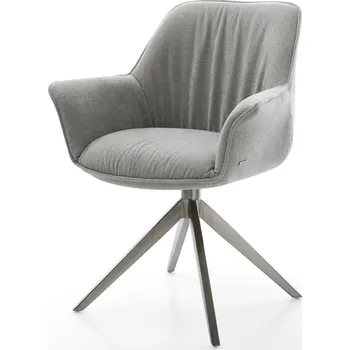 Jídelní židle DELIFE Jídelní židle Keila-Flex s područkami potahová látka Měkký šedá křížová podnož široká grafitová 360° otočný houpací funkce