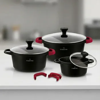 Sada nádobí Sada hrnců na indukci mramorových Starke Pro Ochre 6 dílů