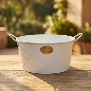 Obal na květináč Ocelový květináč s rukojetí PARTY TIME bílý 14 cm