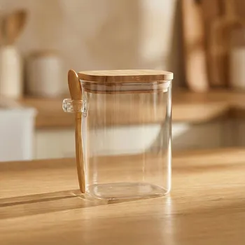 Dóza na potraviny Skládačka / Skleněná nádoba s víkem a lžící BOROSILIKÁT 0,8 l