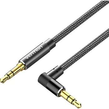 Datový kabel Vention Cotton Braided 3.5mm Male to Male Right Angle Audio Cable 2M Black Aluminum Alloy Type