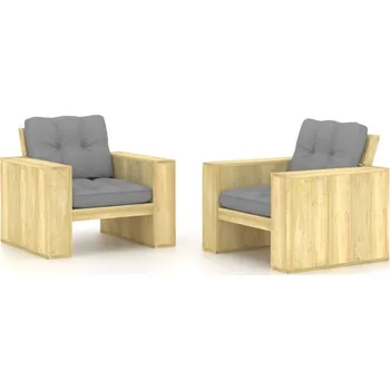 OMAXI Zahradní židle 2 ks + šedé podušky impregnovaná borovice 302095