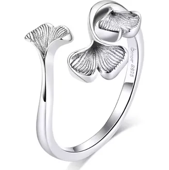 Náušnice For Silver Stříbrný otevřený prsten s listy ginkgo - Stříbro 925