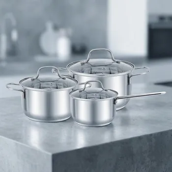 Sada nádobí Sada 3 nerezových hrnců s poklicemi NIKO 6 ks