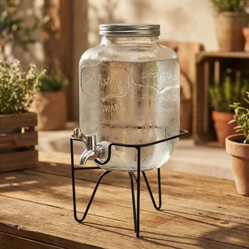 Dávkovač nápoje Skleněná nádoba na nápoje s kohoutkem a stojanem DON GRILLO 4 l