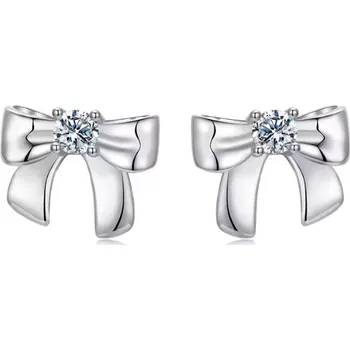 Náušnice For Silver Puzetové náušnice ve tvaru mašle s Moissanitem 0,1ct - Stříbro 925