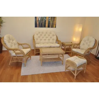 Axin Trading s.r.o. Ratanová sedací souprava Florida medová - polstry béžový melír