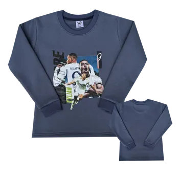 Chlapecká mikina Numberoplus Dětská teplá fotbalová mikina pro děti s potiskem Real Madrid FC – Mbappé.Č09 Barva: Šedá, Velikost: 14 let ( vel.158)