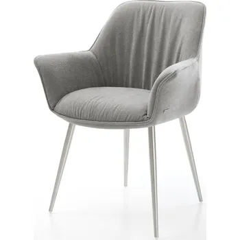 Jídelní židle DELIFE Jídelní židle Keila-Flex s područkami strukturovaná látka Měkký šedá 4-nohá zúžená nerezová ocel