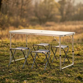 Zahradní lehátko Turistický skládací stůl s židlemi v kufru TADAR 120 x 60 cm