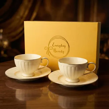 DUO Nina 220 ml 2 ks krémové - porcelánové šálky na kávu a čaj s podšálky