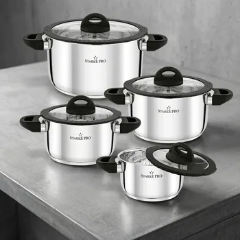 Sada nádobí Sada 4 granitových hrnců s poklicemi STARKE PRO SANTE 8 ks