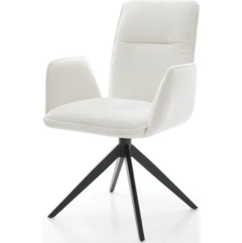 Jídelní židle DELIFE Jídelní židle Vinja-Flex bouclé měkký béžová křížová podnož široká černá 360° otočný houpací funkce