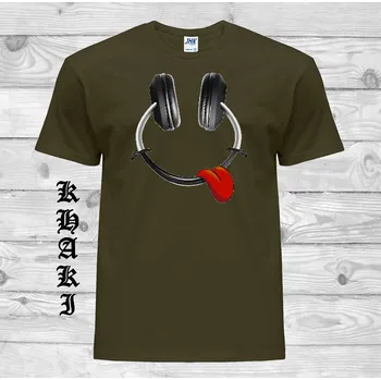Pánské oblečení levne-bavlnene-vtipne-tricko-potisk-vesela-sluchatka Barva: Khaki, velikost: L