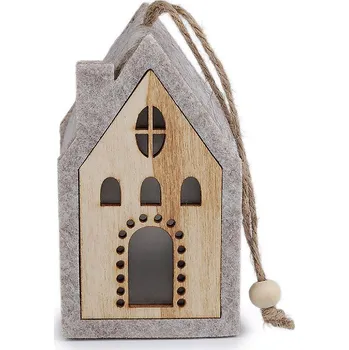 Vánoce Filcový domeček svítící k zavěšení Varianta: 1 šedobéžová, Balení: 1 ks