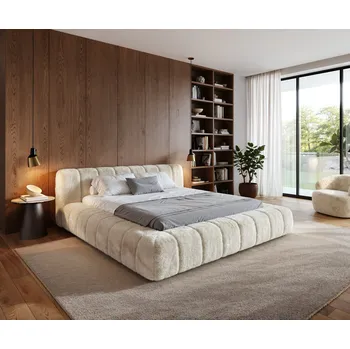 Postel DELIFE Čalouněná postel Cutio 180x200 cm plyšový manšestr krémová bílá