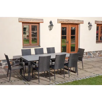 Zahradní sestava IWHome Jídelní set POSEIDON antracit + 8x židle MADRID antracit