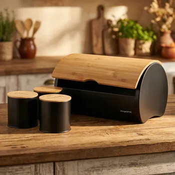 chlebník Chlebník z uhlíkové oceli s bambusovým víkem a nádobami KONIGHOFFER VOLANO