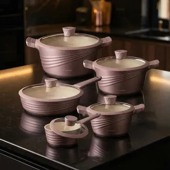 Sada nádobí Sada 4 hliníkových hrnců s poklicemi a nepřilnavou pánví STARKE PRO Naturale 10 ks.