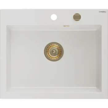 Granitový dřez MEXEN/S - Elix granitový dřez 1-miska 600 x 500 mm, bílá, sifon zlatá 6525601005-20-G