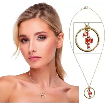 Vánoce Vánoční náhrdelník s cukrovou hůlkou v kroužku zlatý