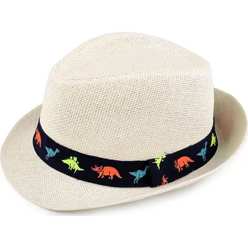 Klobouk Dětský letní klobouk / slamák auta a dinosauři krémová světlá 1 ks