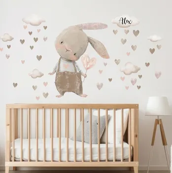 Inspio Nálepky nad postýlku - Krémový zajíček se jménem v.75 x š.91cm + doplňky