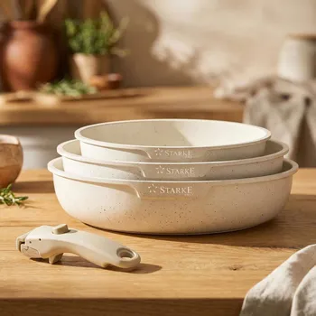 Sada nádobí Sada 3 pánví Starke Pro Compacti Cream 4 díly odnímatelná rukojeť