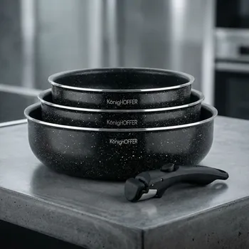 Sada nádobí Sada hlubokých pánví s odnímatelnou rukojetí Konighoffer Spinel Black 20 / 24 / 28 cm indukce