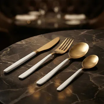 Příbor Sada příborů pro 6 osob z nerezové oceli NOBLE GOLD-WHITE 24 el.