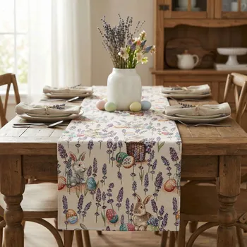 Velikonoční dekorace Velikonoční běhoun se zajíčky a levandulí EDEN 37 × 100 cm
