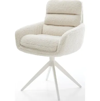 Jídelní židle DELIFE Jídelní židle Abelia-Flex s područkami teddy látka béžová křížová podnož široká bílá 360° otočný houpací funkce