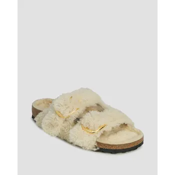 Dámská obuv Bílé Dámské Pantofle S Kožíškem Birkenstock Arizona Big Buckle Teddy Narrow 1023130-weis