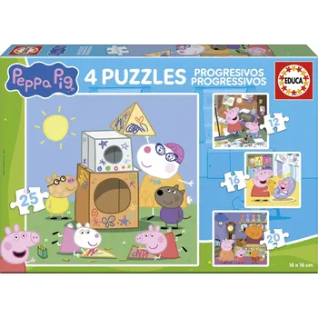 Puzzle Sada puzzle PRASÁTKO PEPPA 4v1 (12, 16, 20, 25 dílků) EDUCA